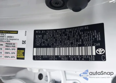 2025 Toyota Corolla Le z USA, uszkodzony, nr VIN 5YFB4MDE8SP267003